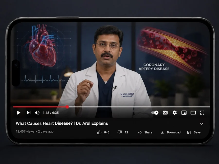 A doctor explaining a condition straight to camera, playing as a video on a phone.