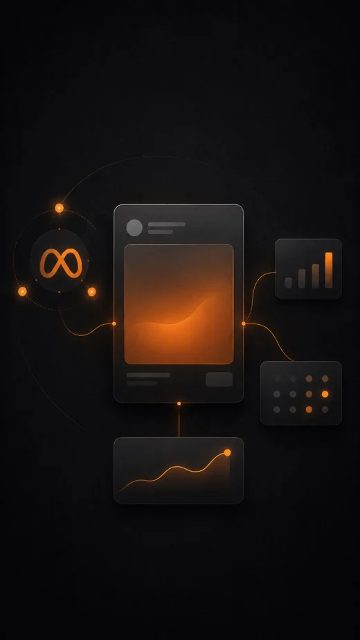 A vertical Meta ad creative shown alongside its reach and performance panels.