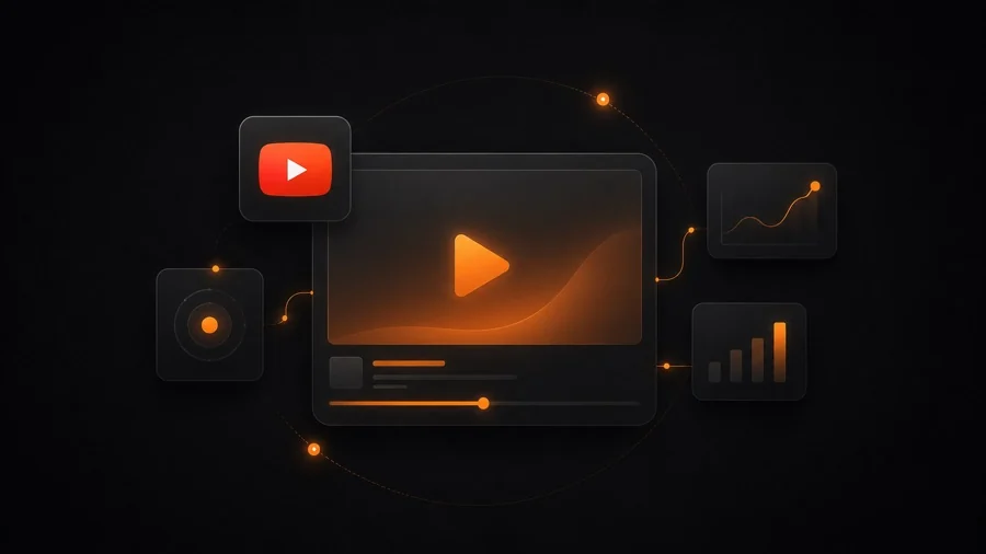 A widescreen YouTube ad creative shown alongside its targeting and performance panels.